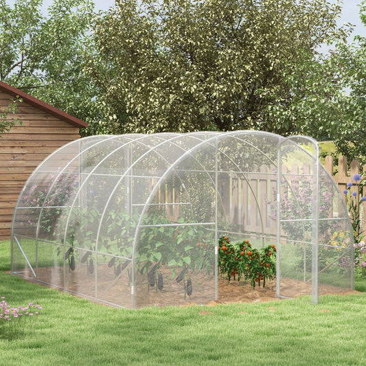 Outsunny Polytunnel Greenhouse Walk-in Grow House with PE Cover, Door and Galvanised Steel Frame, 4 x 3 x 2m, Clear - ALL4U RETAILER LTD