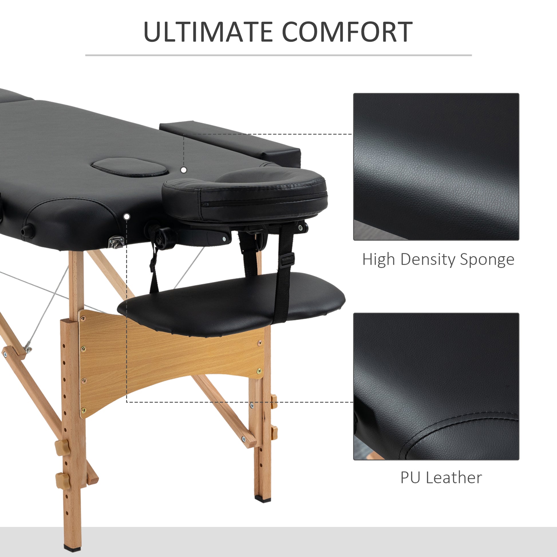 HOMCOM Folding Black Massage Table with Carry Bag and Wooden Frame for Home and Travel - ALL4U RETAILER LTD