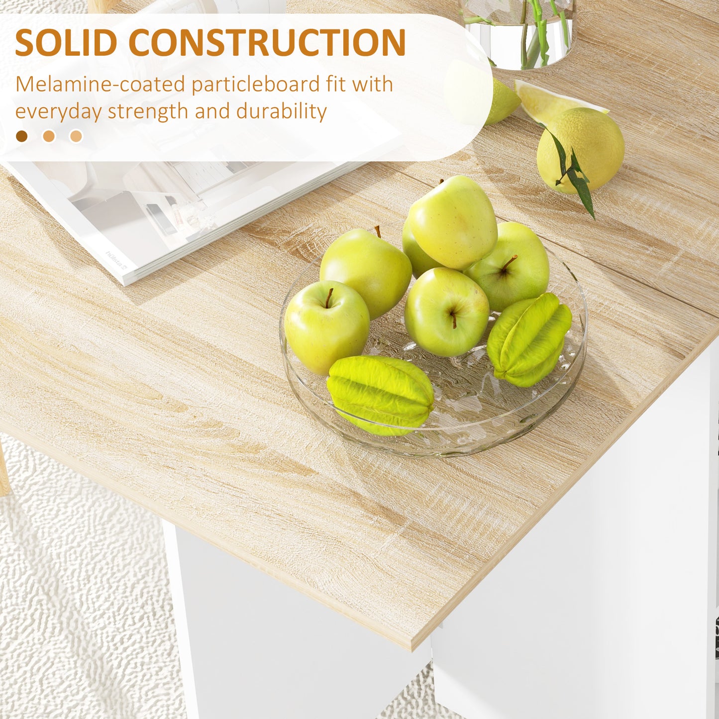 HOMCOM Folding Dining Table With Drop Leaf For Small Spaces Oak Finish Foldable Table With Drawer And Storage Shelves