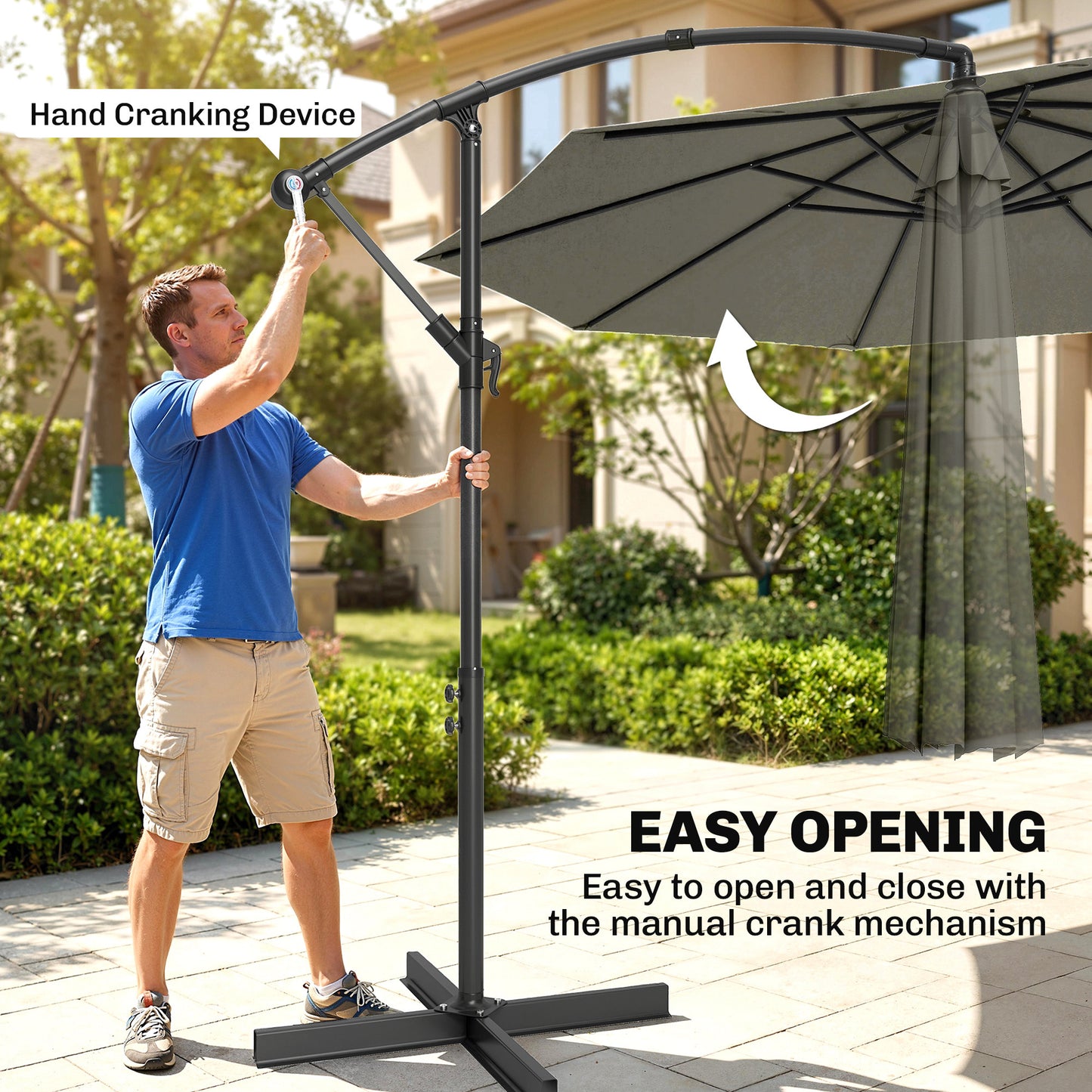 Outsunny 3M Overhanging Cantilever Parasol With Cross Base Light Grey Outdoor Umbrella For Patio