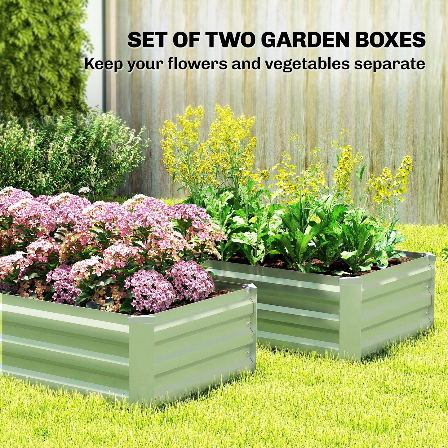 Outsunny Set Of Two 100 X 60cm Steel Planter Boxes Light Green For Outdoor Gardens Balconies And Raised Beds
