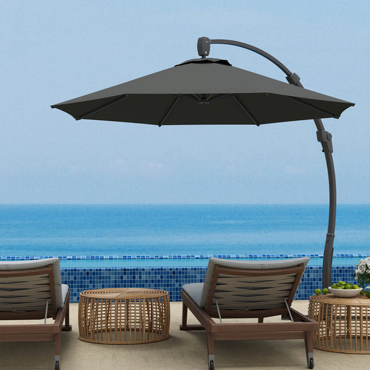 Outsunny 3m Cantilever Parasol Banana Patio Umbrella with Crank Handle Aluminum Frame Cross Base 360 Rotation Grey