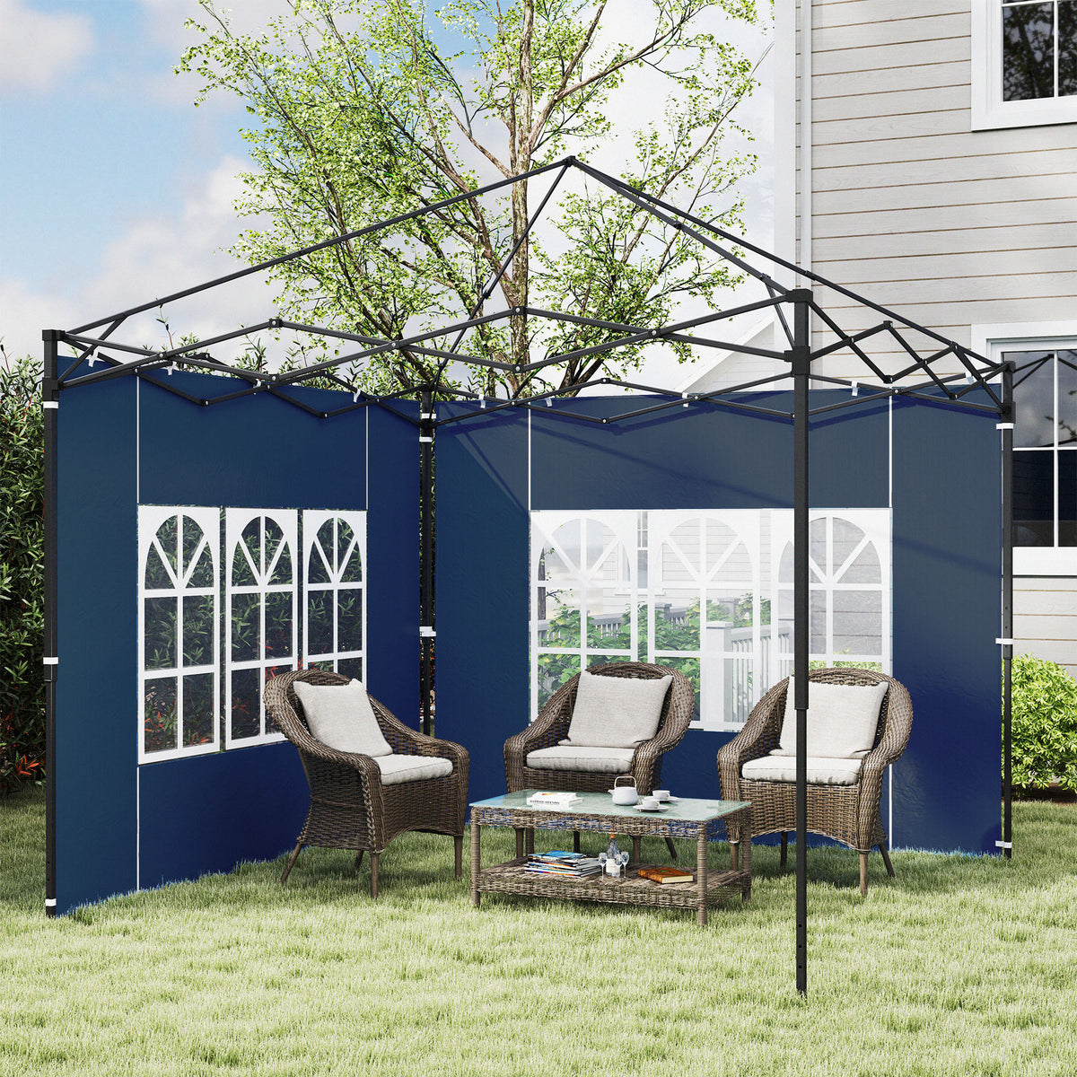 Blue gazebo replacement side walls with white window panels, set of two, for 3x3/3x6 m
