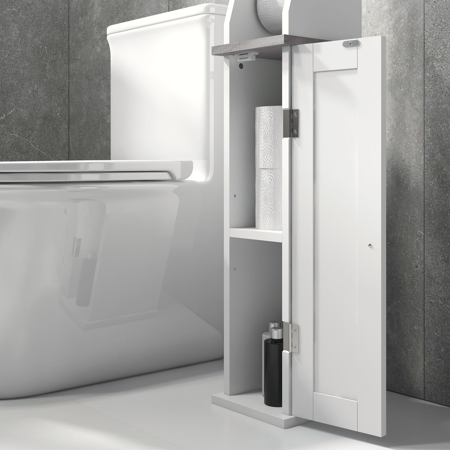 Kleankin Sleek White Bathroom Storage Cabinet with Adjustable Shelf and Toilet Roll Holder - ALL4U RETAILER LTD