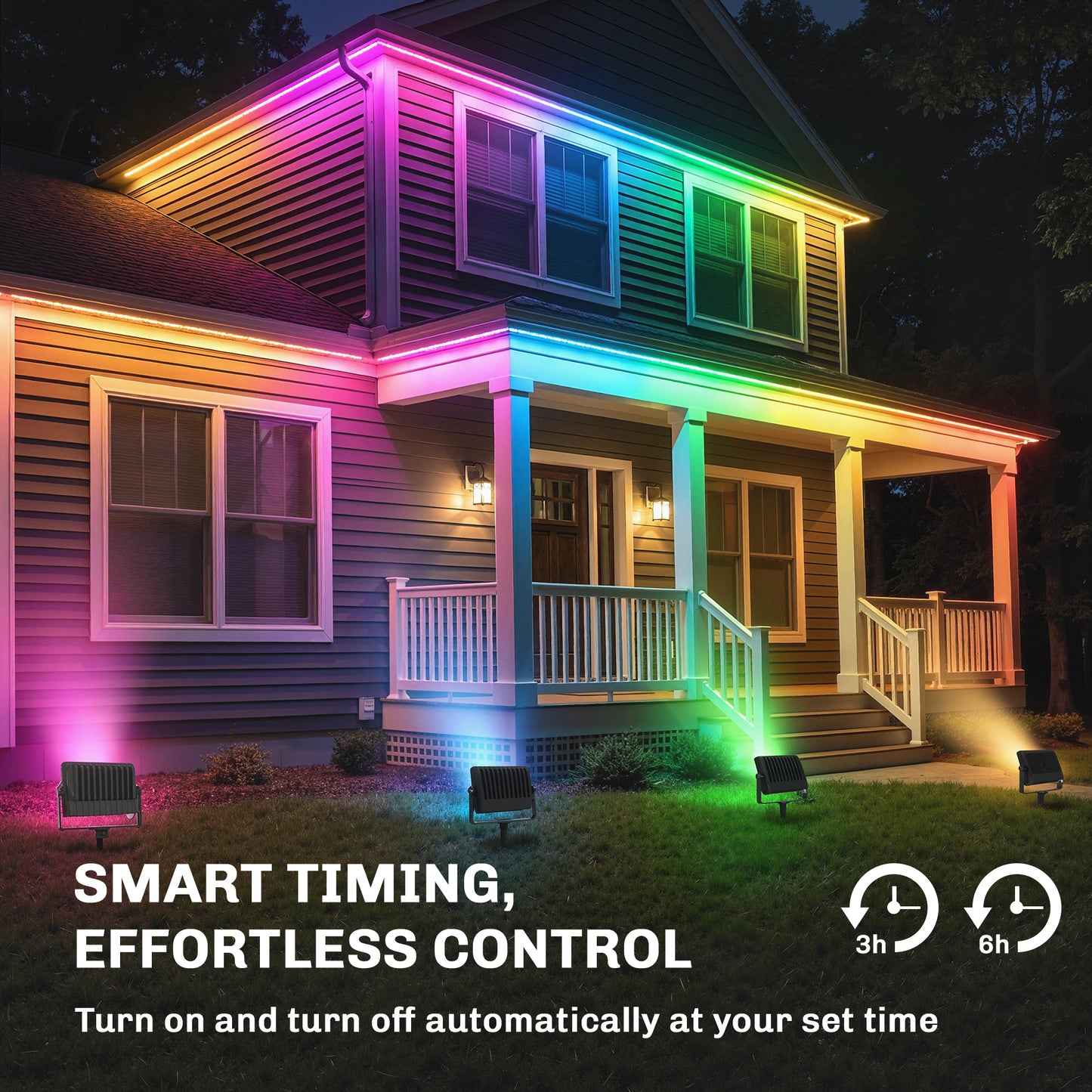 Outsunny 32W LED Floodlights Linkable 4 Pack Landscape Lighting With Remote Control RGB Colour Changing UK Plug Black