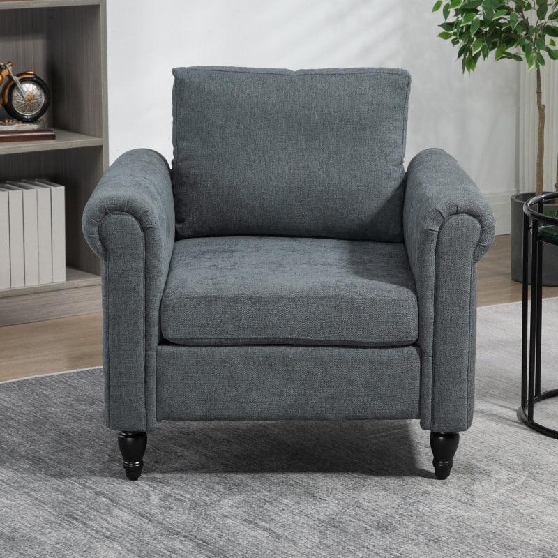 HOMCOM Vintage Accent Chair - Grey Upholstered Occasional Chair - ALL4U RETAILER LTD