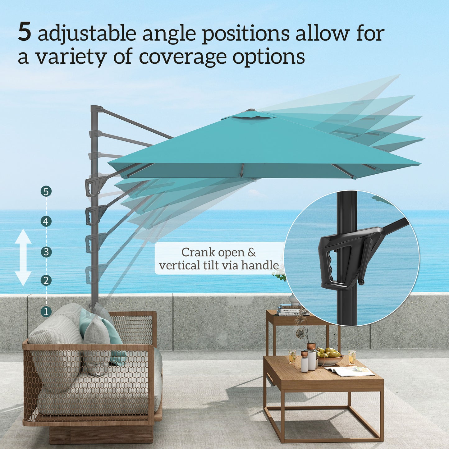 Outsunny Patio Offset Cantilever Parasol Umbrella With Base Blue, Adjustable 360 Degree Rotation And Five Positions