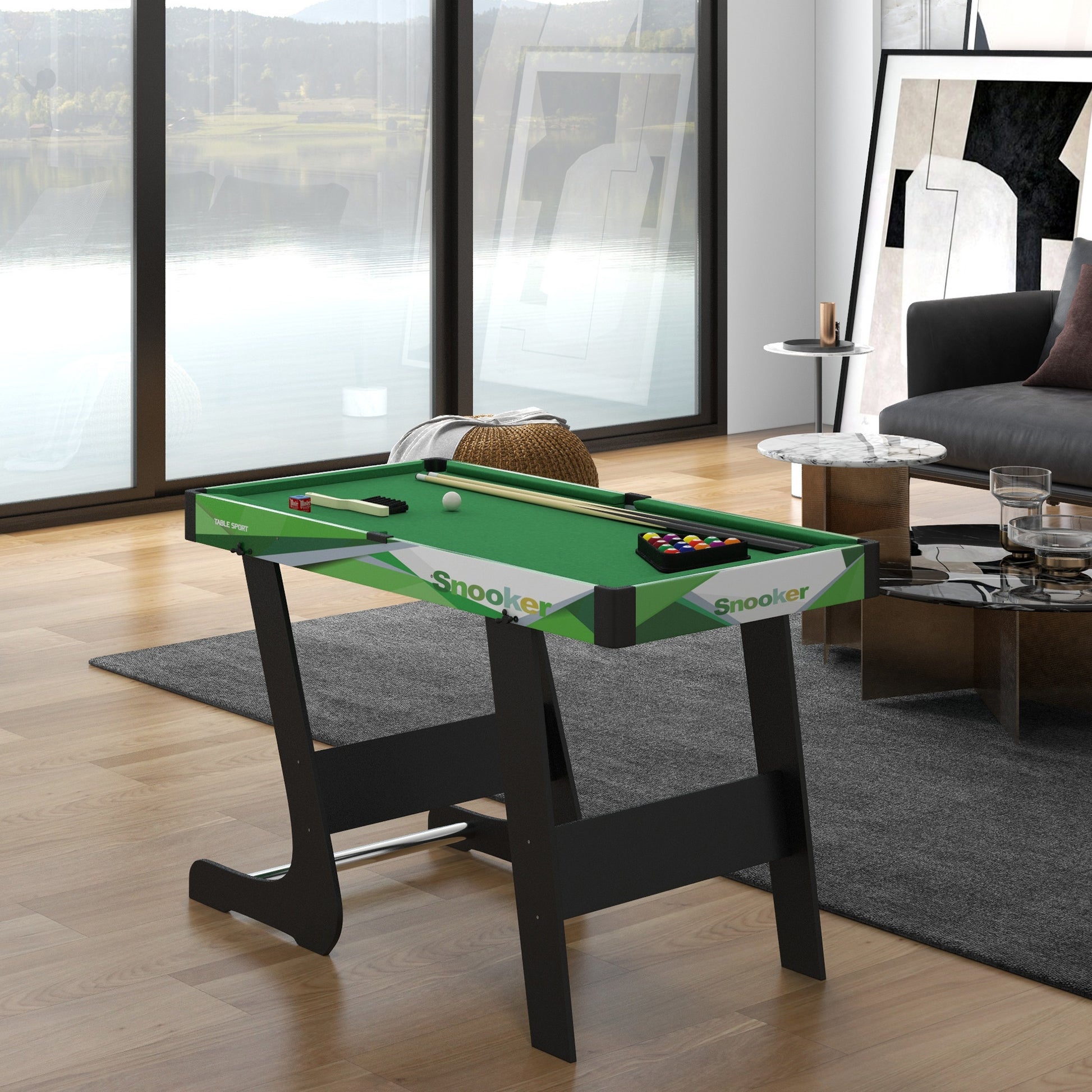 Outsunny Compact 104cm Foldable Mini Pool Table Set with Accessories - Green - ALL4U RETAILER LTD