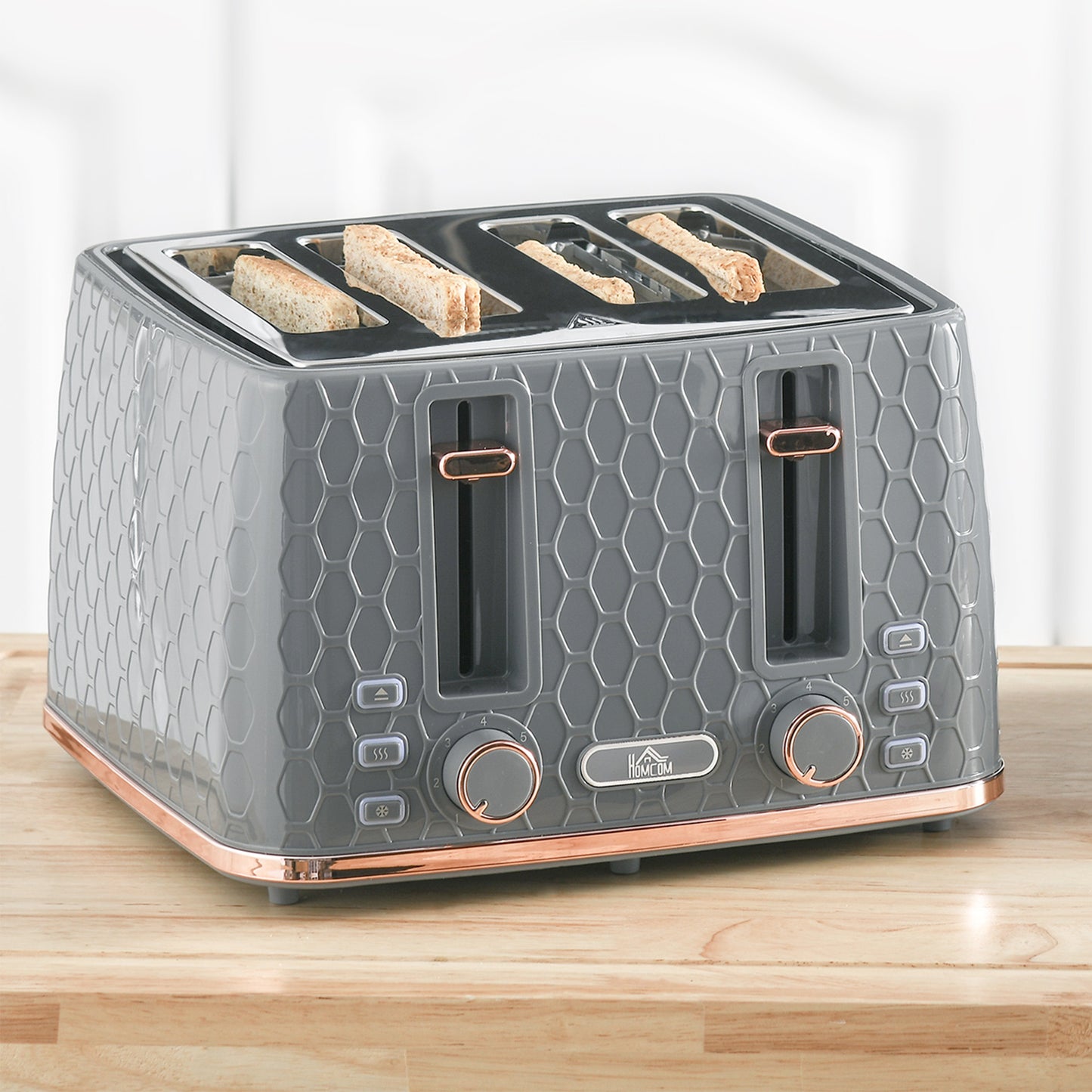 HOMCOM Four Slice Honeycomb Toaster With Seven Toasting Levels And Even Browning In Grey