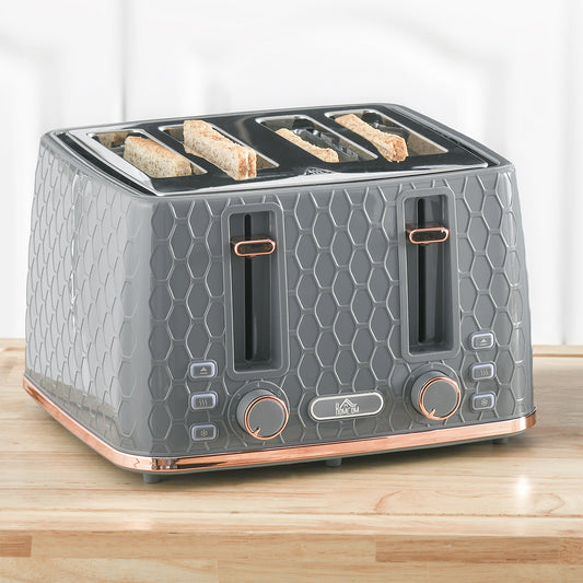 HOMCOM Four Slice Honeycomb Toaster With Seven Toasting Levels And Even Browning In Grey
