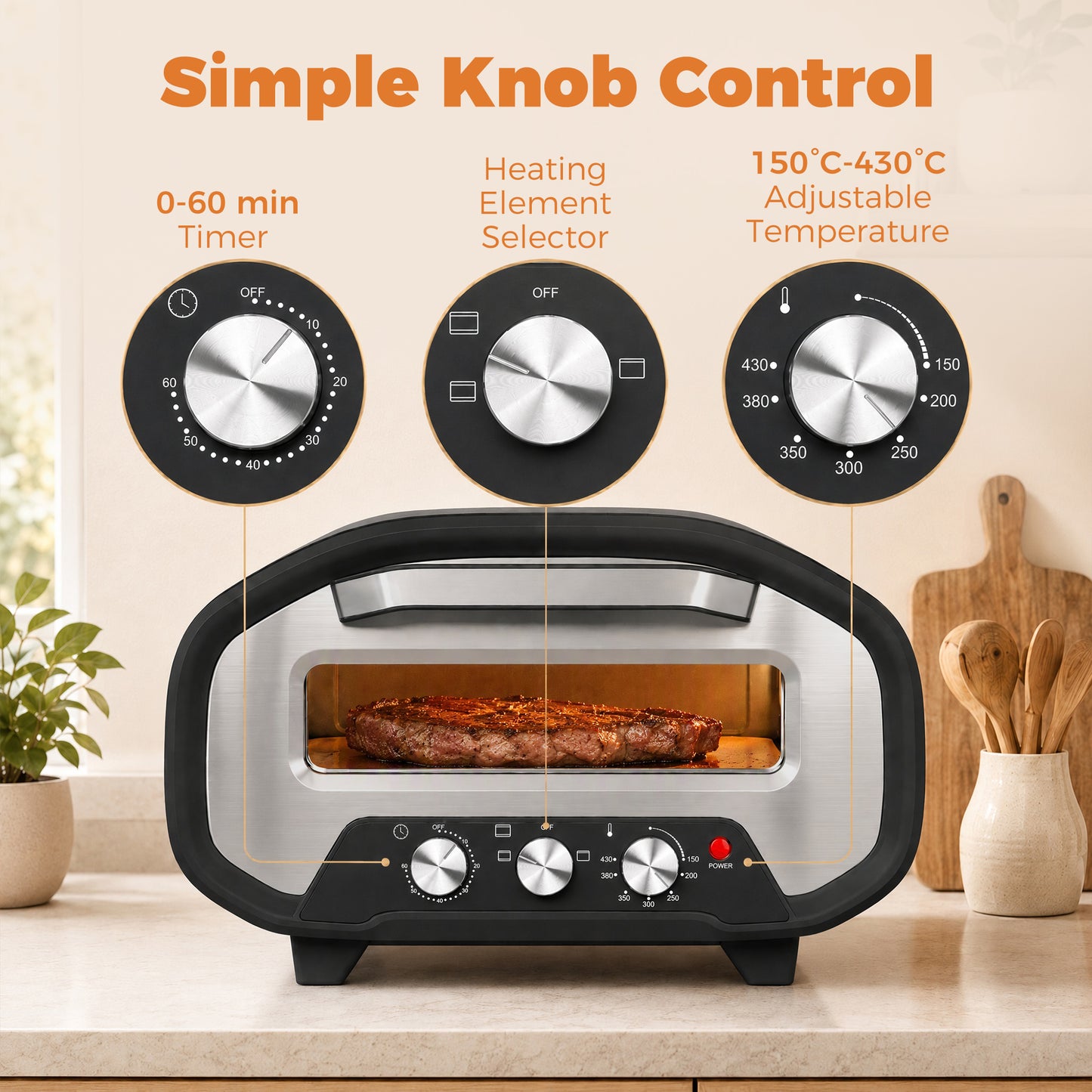 HOMCOM Electric Pizza Oven With 2200W Heating Element And Ceramic Stone