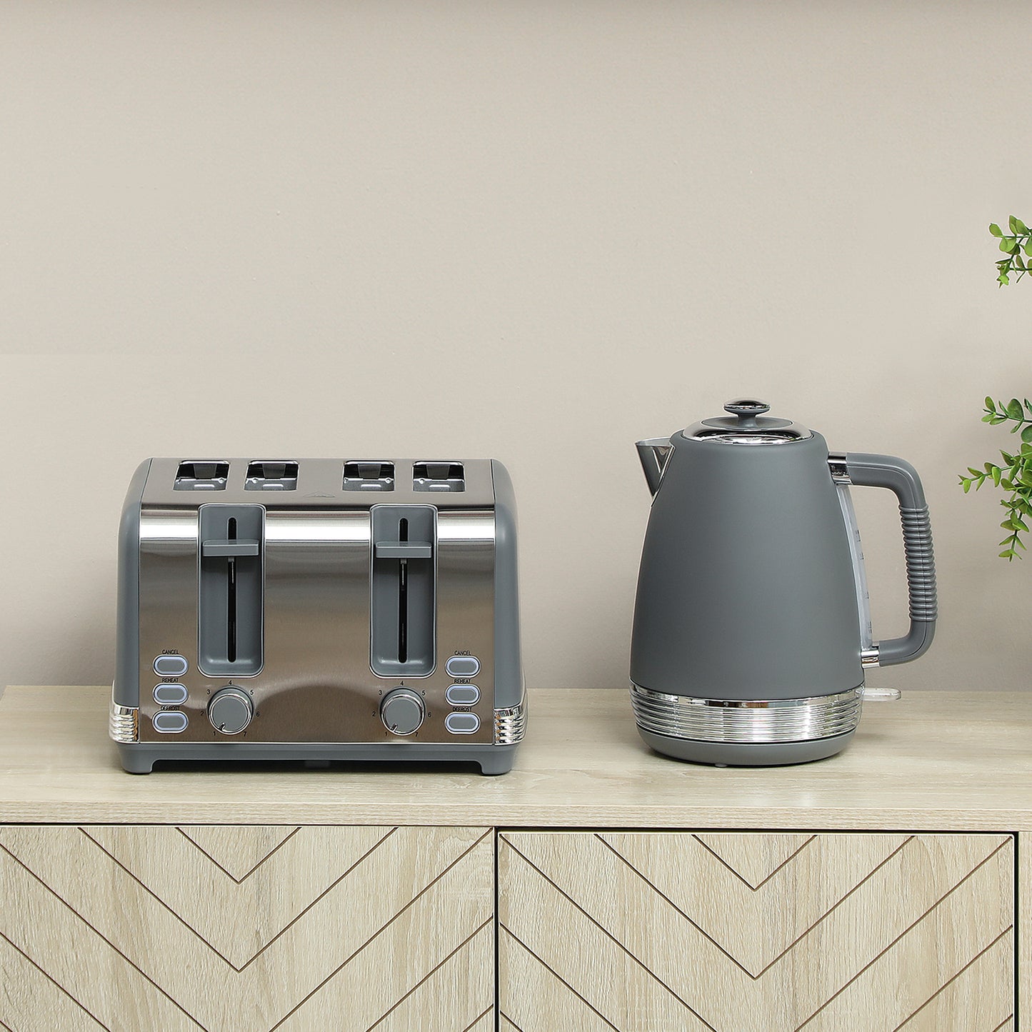 HOMCOM Stainless Steel Panel Kettle and Toaster Set 1.7L With UK Strix Thermostat Grey