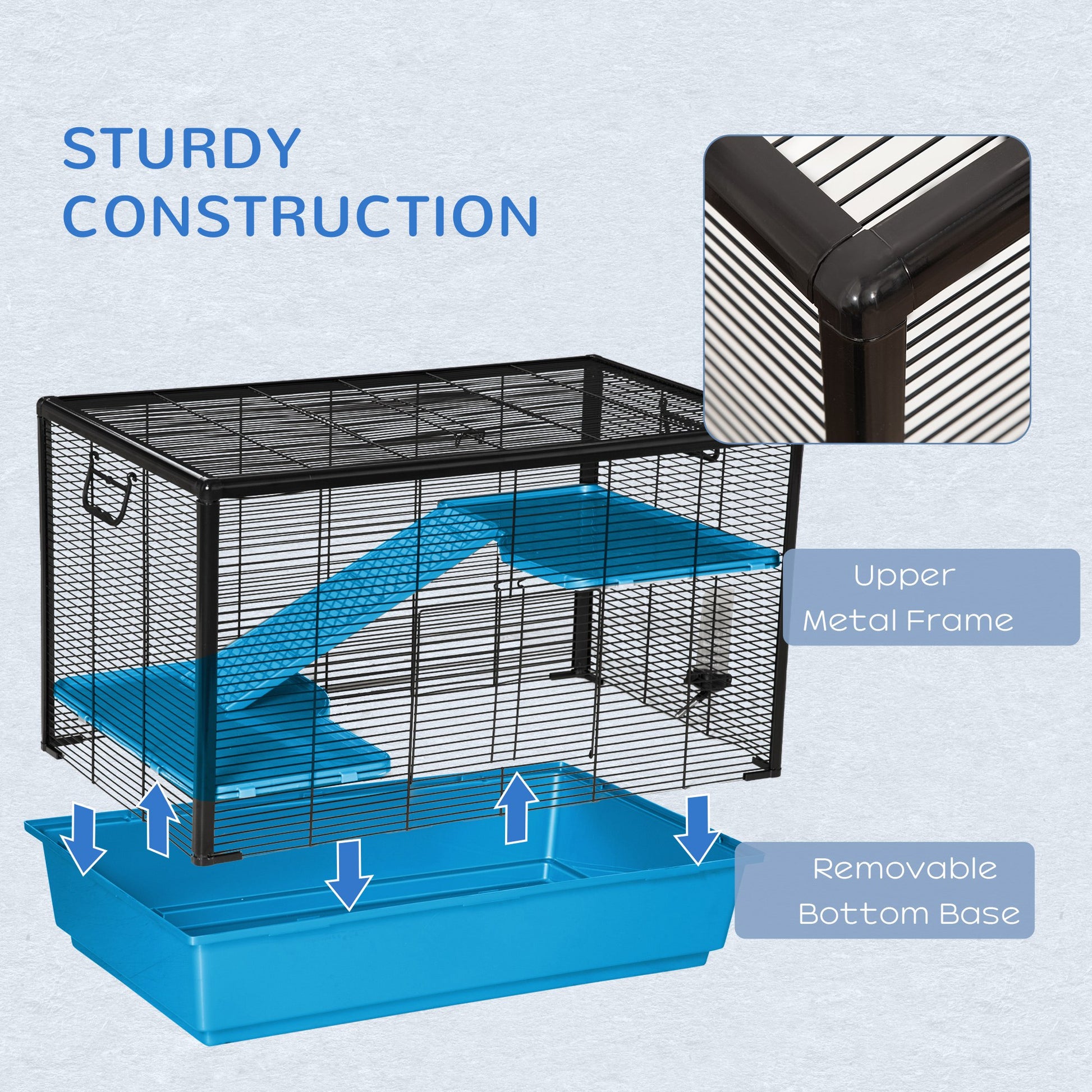 PawHut Light Blue Small Animal Habitat Cage for Guinea Pigs, Hamsters, and Chinchillas with Accessories - 80x48x58 cm - ALL4U RETAILER LTD