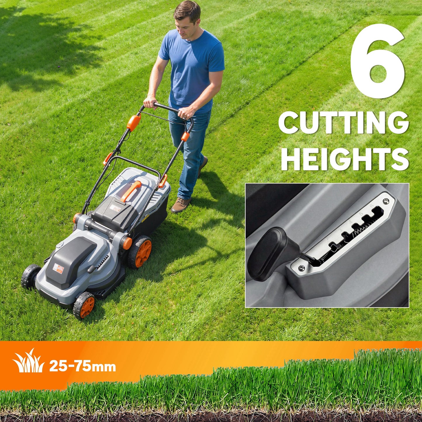 Outsunny 1800W Electric Lawnmower With 40cm Cutting Width Mulching Feature 50L Grass Bag 6 Cutting Heights