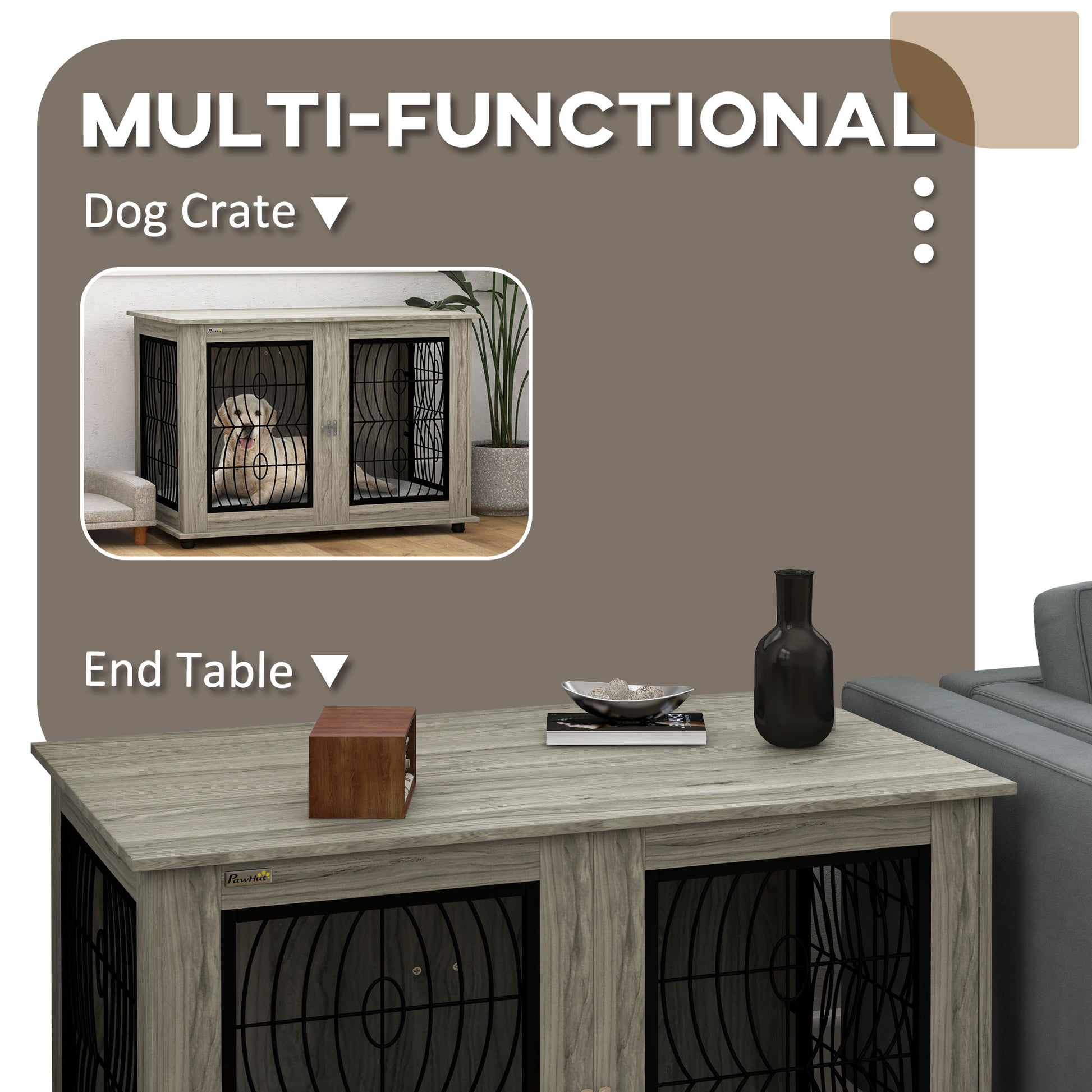 PawHut 44.5" Stylish Indoor Dog Crate with Cushion and Lockable Door for Extra Large Dogs - ALL4U RETAILER LTD