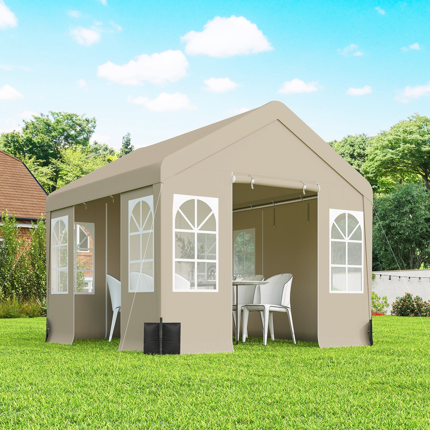 Outsunny 3x3m Party Tent Outdoor Canopy Shelter With Removable Sidewalls And 4 Zip Doors For Parties And Weddings Beige