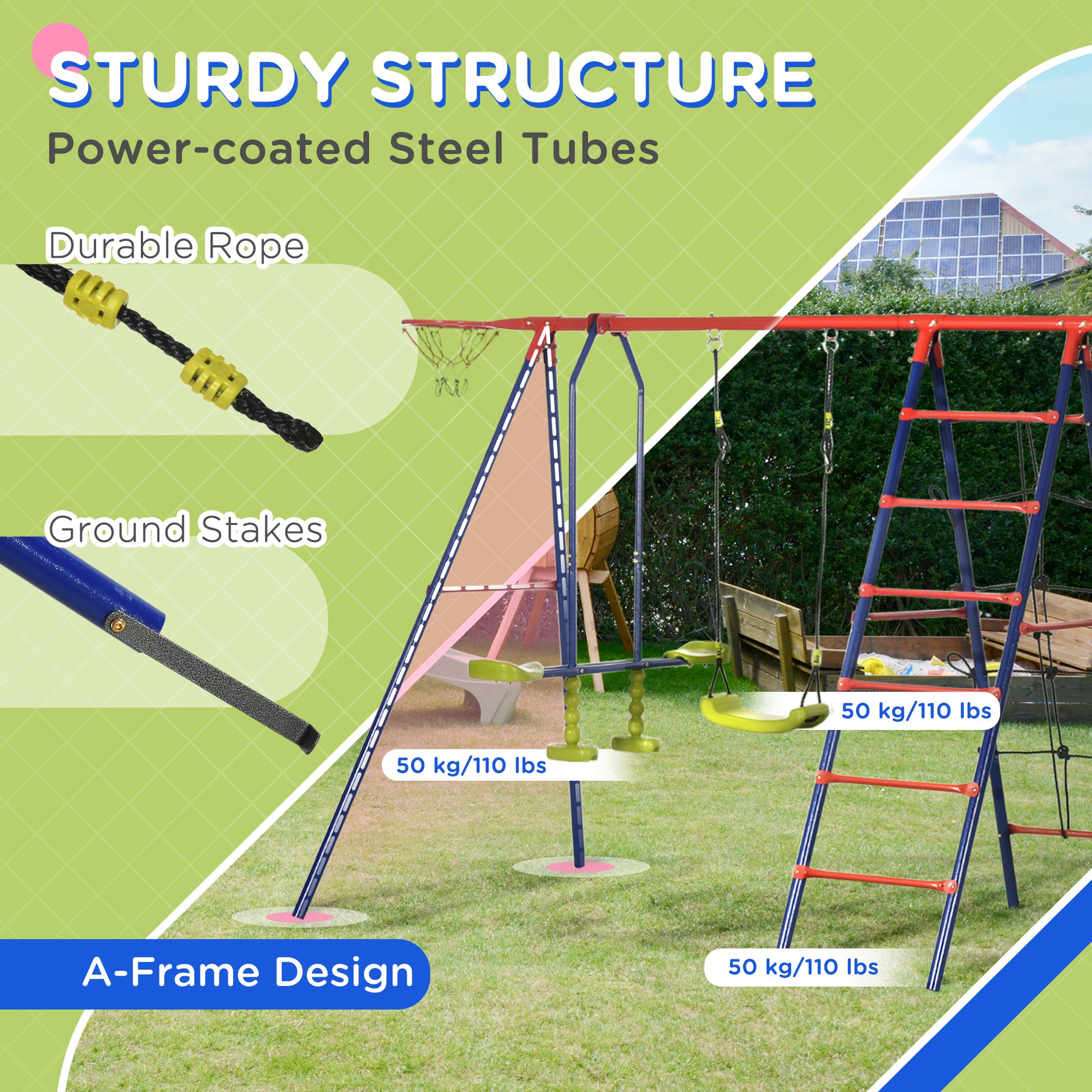 Outsunny 6-in-1 Outdoor Playset for Kids: Swing, Climbing Frame, Glider, Trapeze Bar, and Basketball Hoop - ALL4U RETAILER LTD