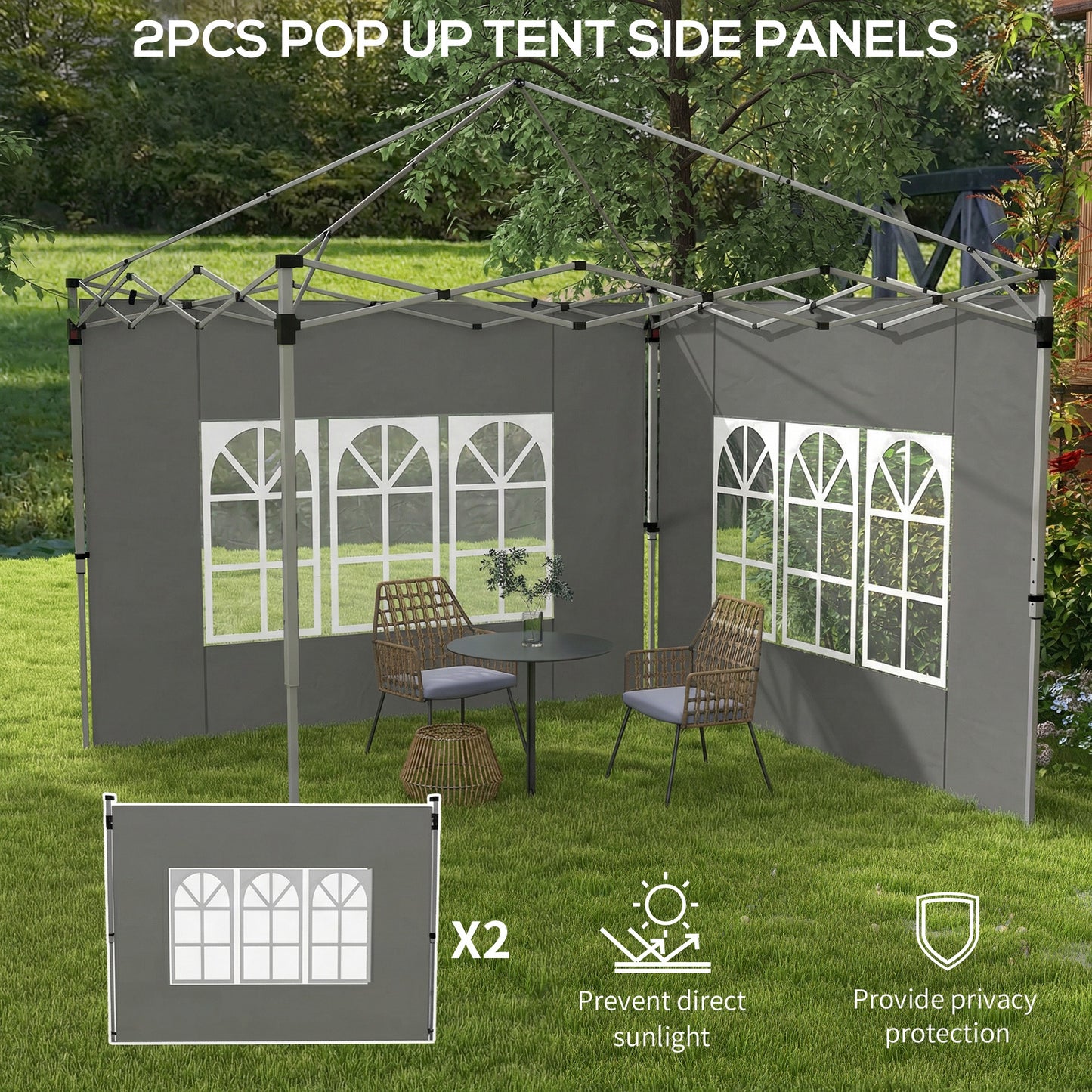 Outsunny Gazebo Side Panels Replacement With Window For 3x3m Or 3x4m Pop Up Canopy 2 Pack Dark Grey
