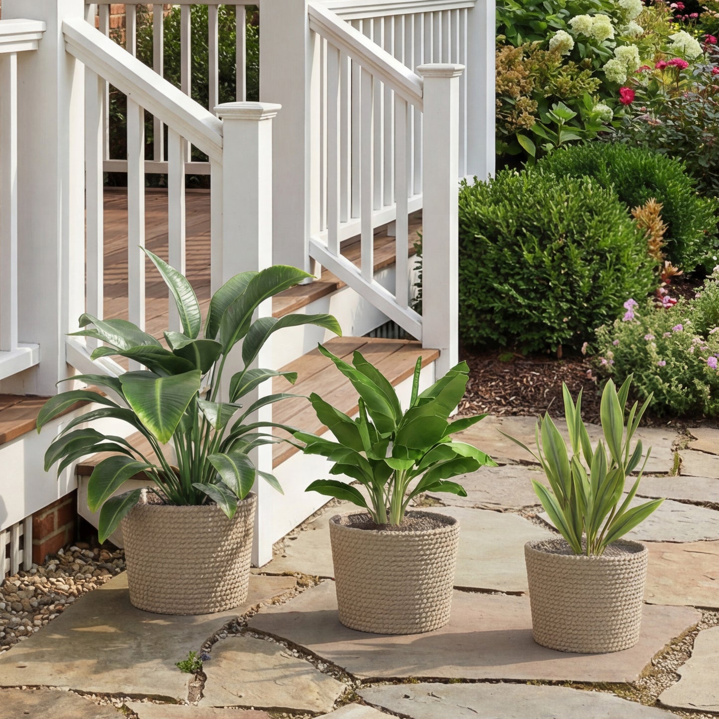Outsunny Seagrass Planters Set Of 3 Indoor Outdoor Plant Pots For Patio Balcony Natural Finish