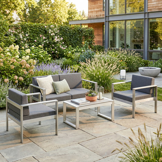 Outsunny 4 Seater Garden Furniture Set With Extra Wide Deep Seats Olefin Cushions Brushed Aluminium Frame Dark Grey