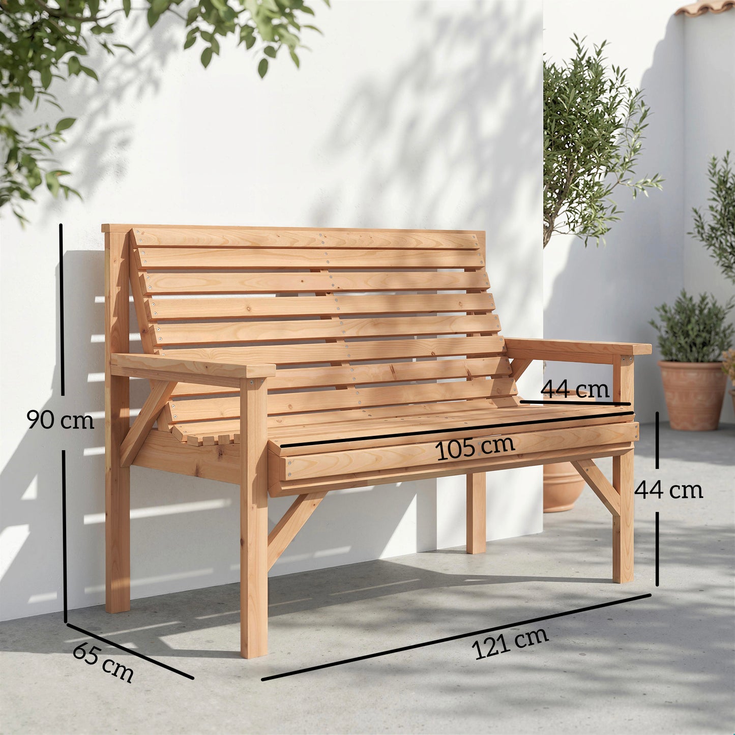 Outsunny 2 Seater Slatted Wooden Garden Bench With Armrests And Backrest For Outdoor Patio Balcony Indoor Use