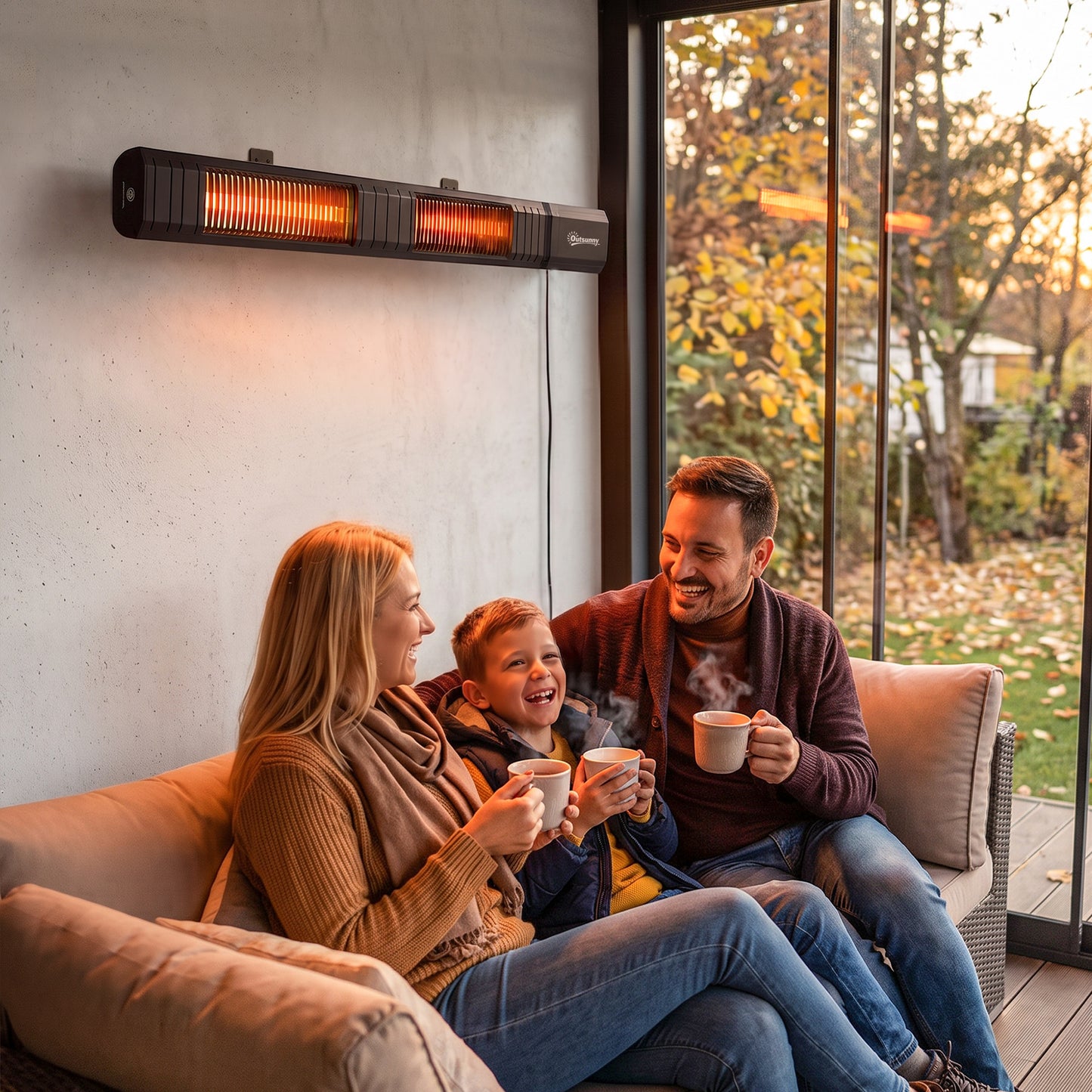 Outsunny 3000W Electric Wall Mounted Infrared Patio Heater With Remote Black