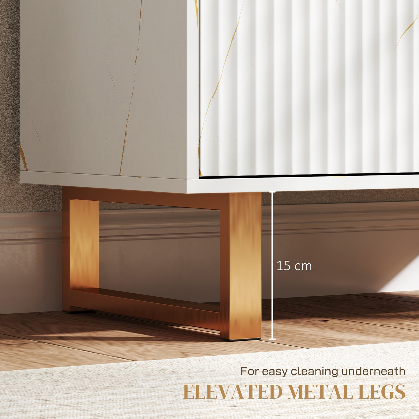 HOMCOM Elegant Storage Sideboard White and Gold Tone with Adjustable Shelves and Two Cabinets