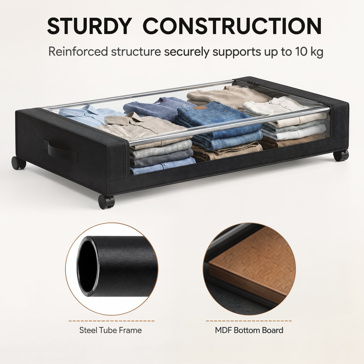 Wheeled Under Bed Storage Drawers Pack Of 2 40L Capacity With Clear Lids