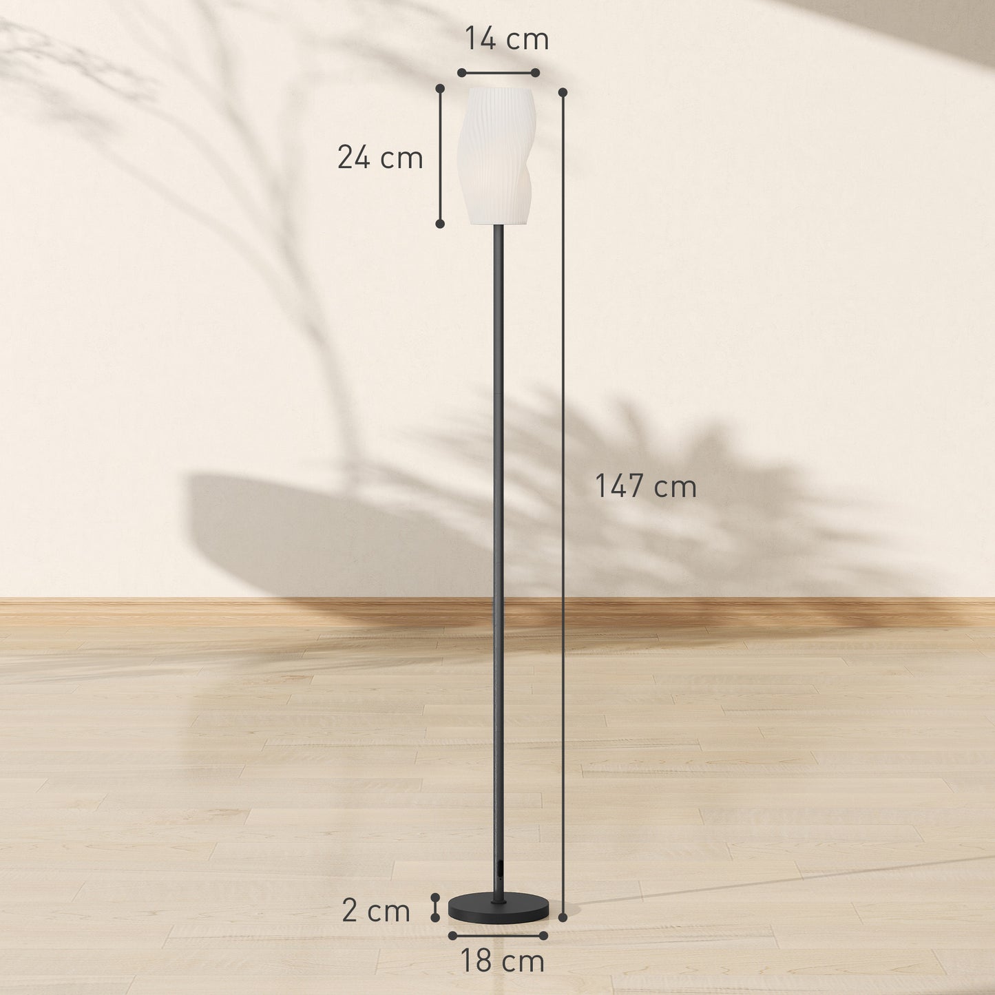 HOMCOM 3D Printed Floor Lamp With Flowing Curved Shade And Foot Switch Minimalist Tall Pole E27 Holder 25W Max White