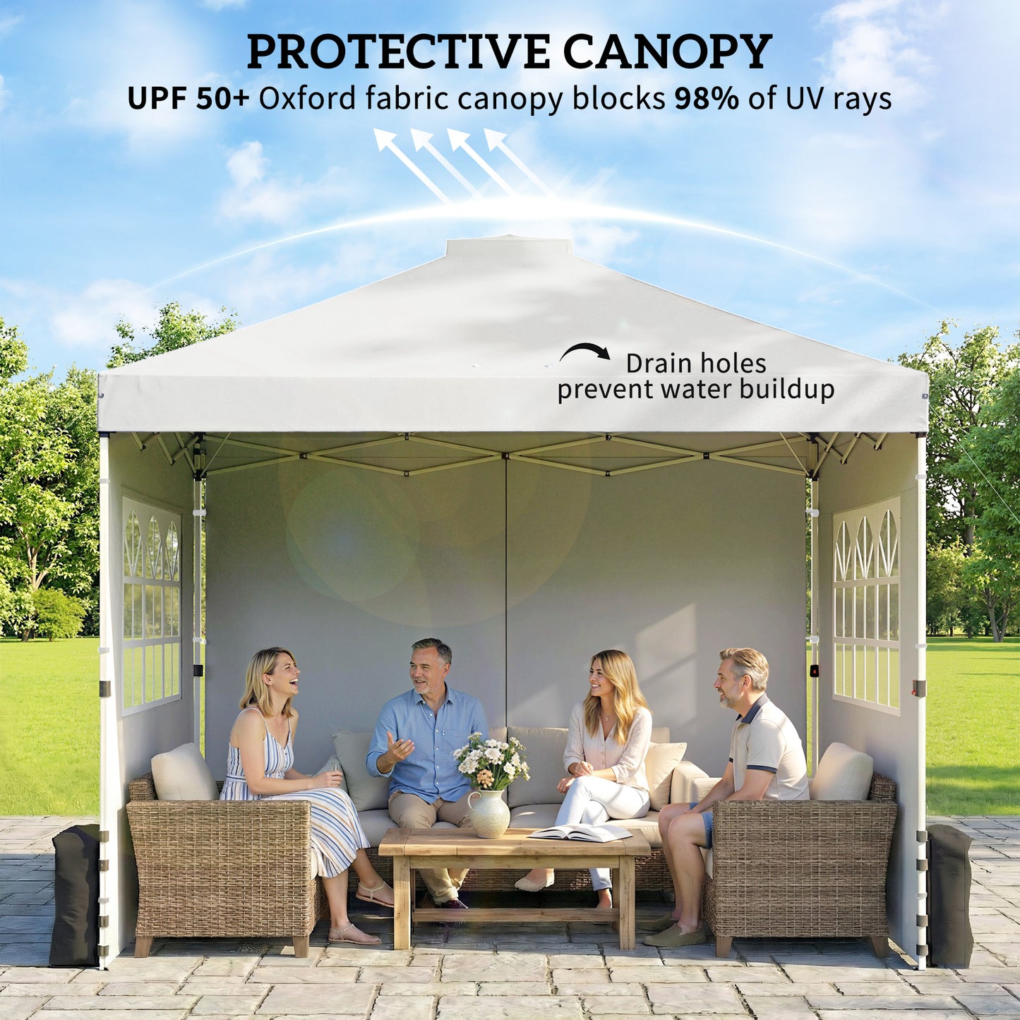 Outsunny Pop Up Gazebo 3x3m Waterproof Canopy Height Adjustable With 3 Sidewalls And Wheeled Bag White