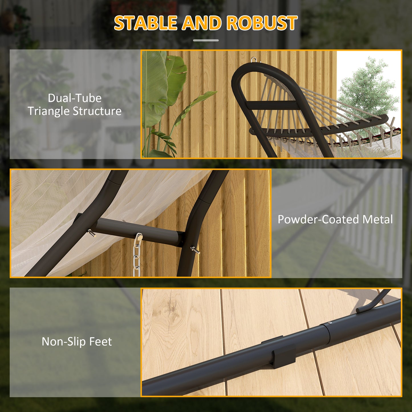Outsunny 9ft Hammock Stand Adjustable Frame with Non Slip Feet for Indoor Outdoor 250 Kg Capacity Black