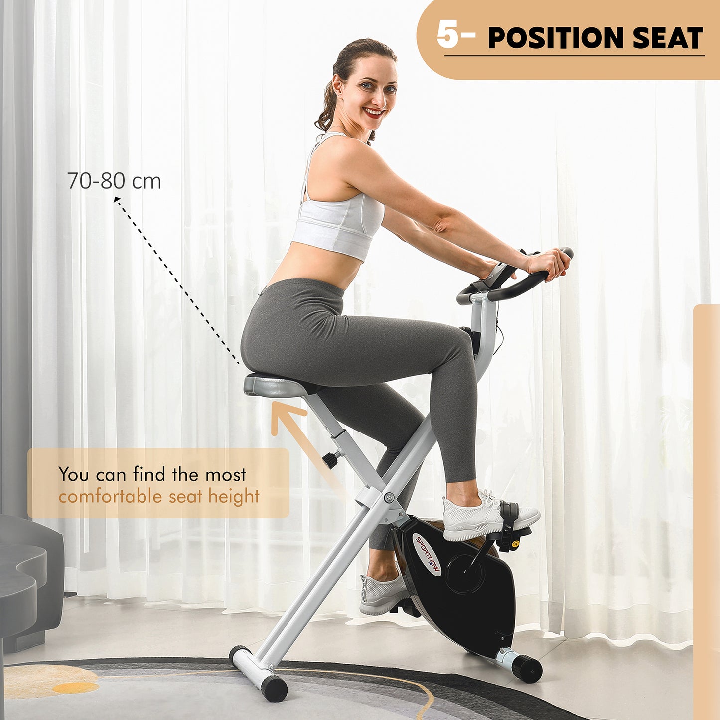 SPORTNOW Foldable Quiet Magnetic Resistance Exercise Bike with Heart Rate Monitor for Home Use, Black & White - ALL4U RETAILER LTD