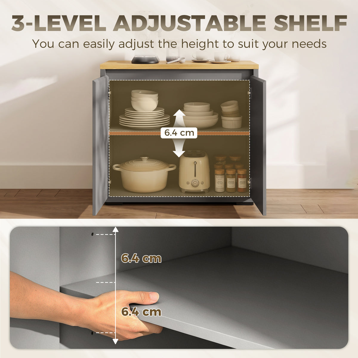 Grey HOMCOM Sideboard With Double Doors And Adjustable Storage Shelf