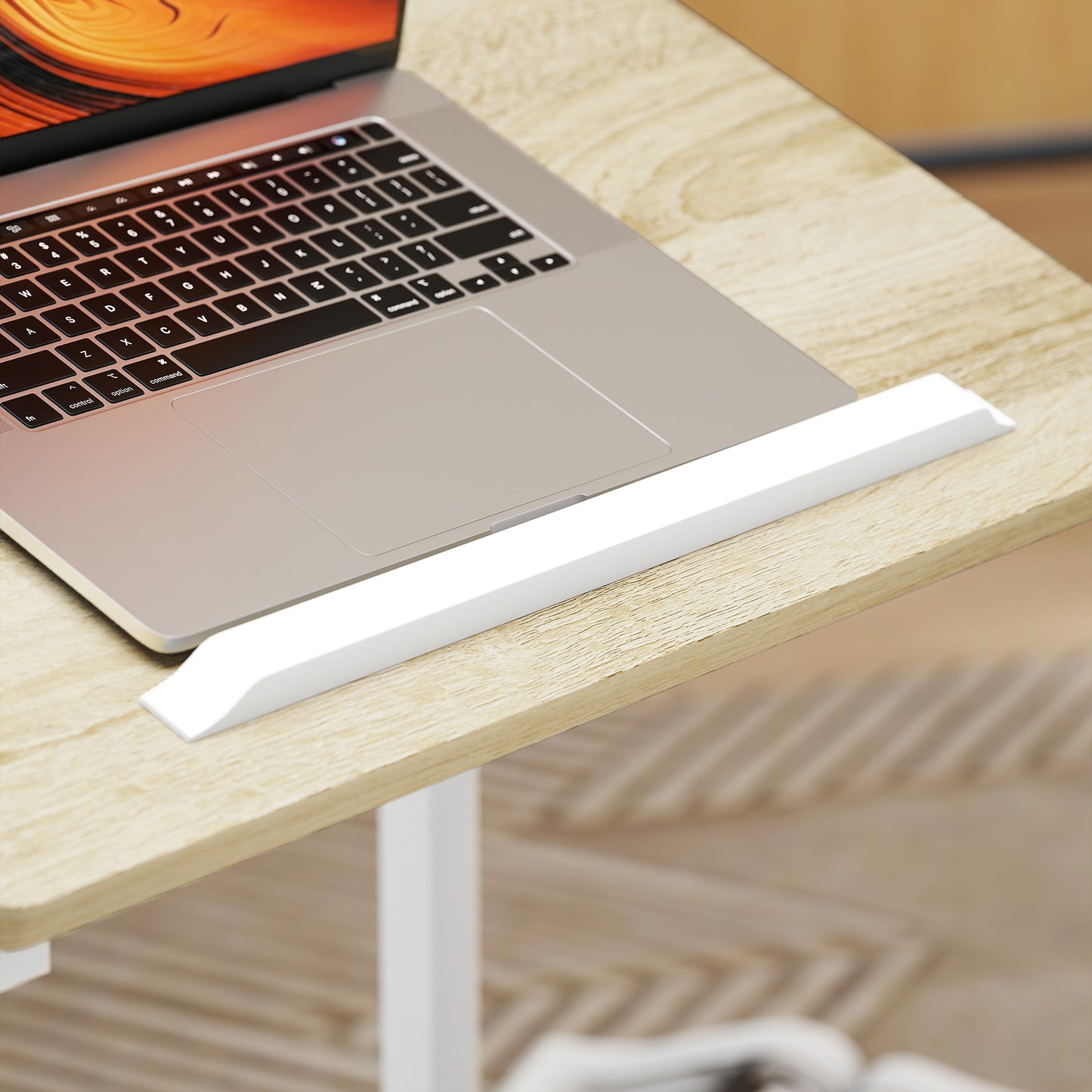 HOMCOM C Shaped Sofa Side Table Height Adjustable Overbed Table With Tilting Desktop Mobile Laptop Desk Oak And White