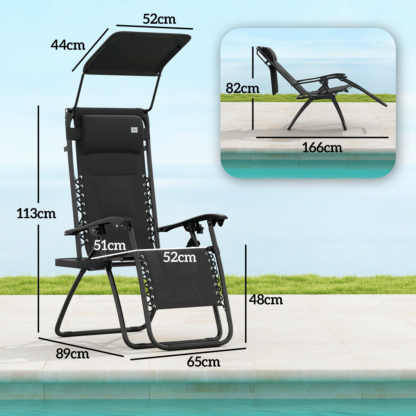 Outsunny Zero Gravity Lounger Chairs Set Of 2 With Cover Padded Seat Cup Holder Headrest For Poolside Camping Black