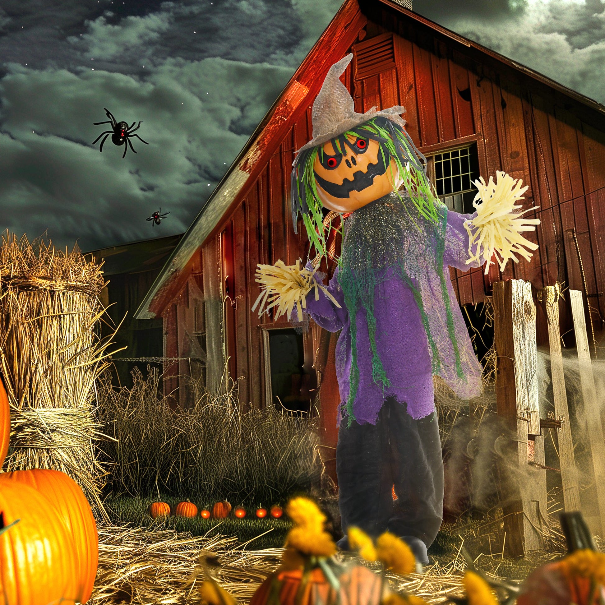 HOMCOM Sinister Animated Pumpkin Man Decoration with Sound and Light Effects for Halloween Haunts - ALL4U RETAILER LTD