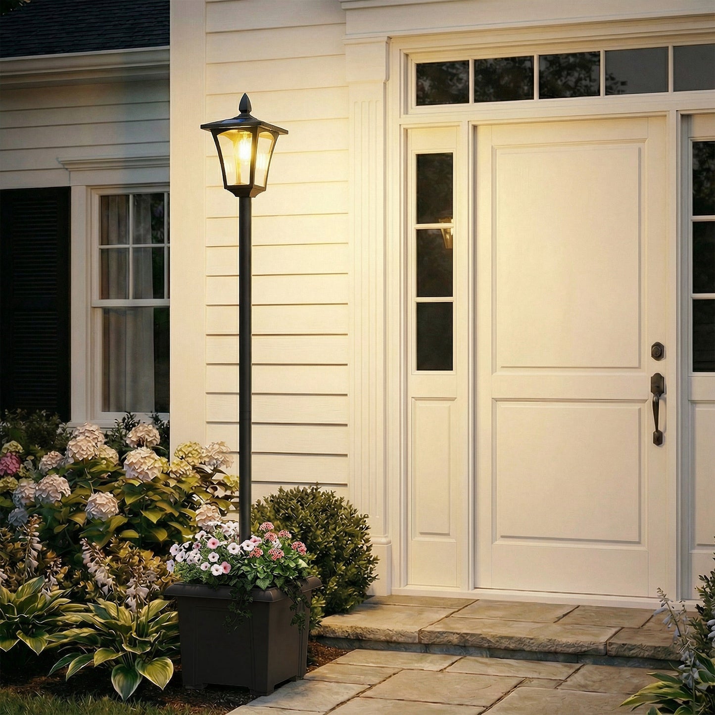 Outsunny Garden Solar Lamp Post Light With Built In Planter Waterproof LED Outdoor Post Light Black Dusk To Dawn