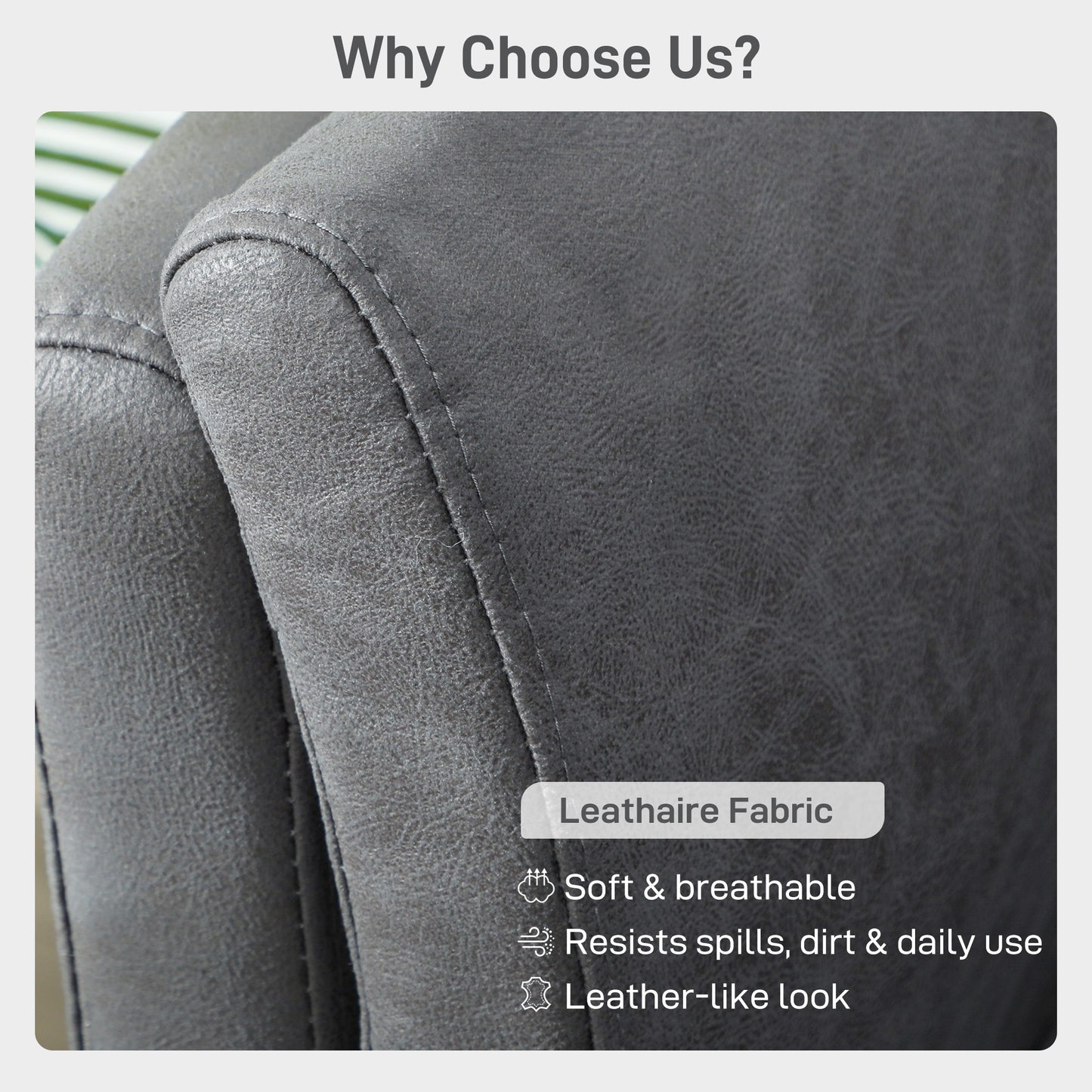 HOMCOM Two Seater Leathaire Sofa Grey With High Density Foam Cushions And Breathable Leather Look Upholstery