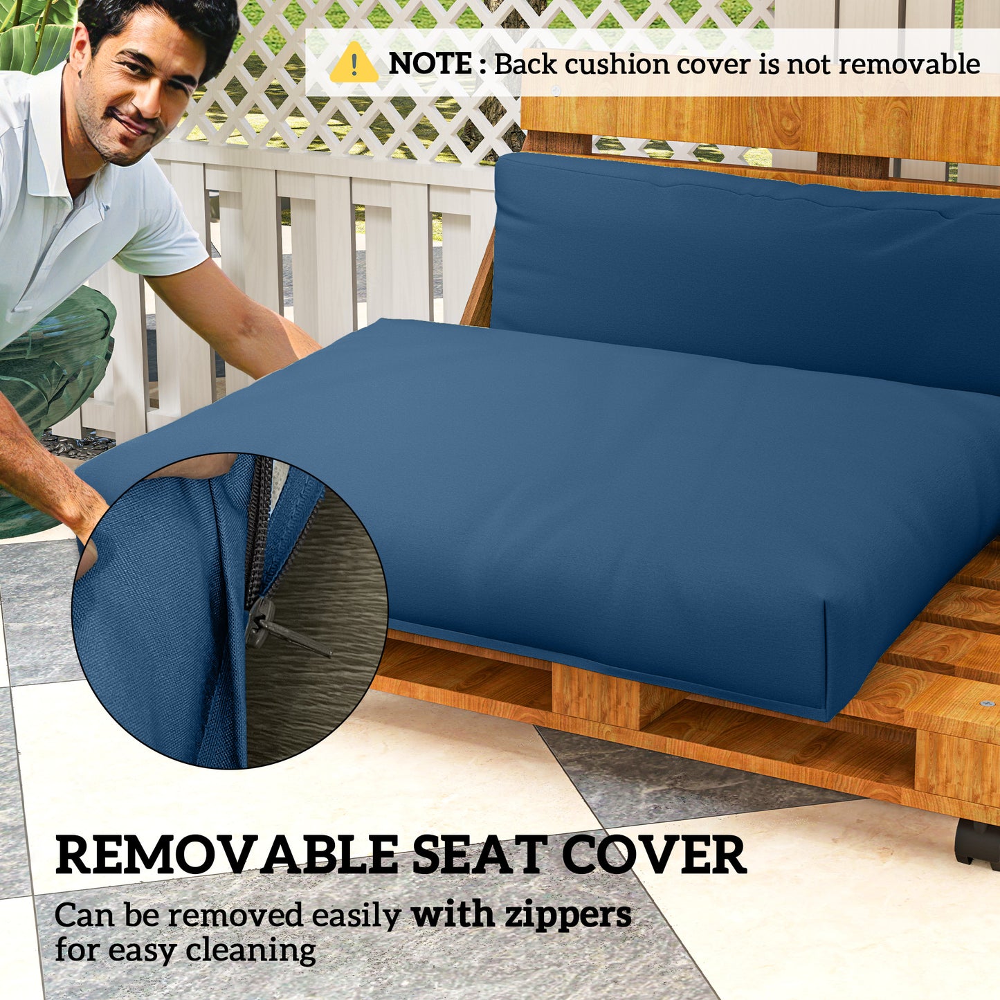 Outsunny Two Piece Seat Pallet And Back Cushions Navy Blue For Patio Furniture With Thick High Resilience Filling