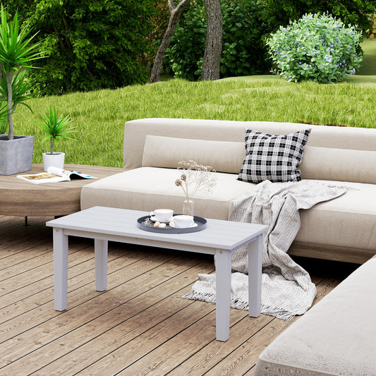 Outsunny Outdoor Garden Coffee Table HDPE All Weather Rectangular Slatted Top for Patio Balcony 91 x 44 x 42 cm White