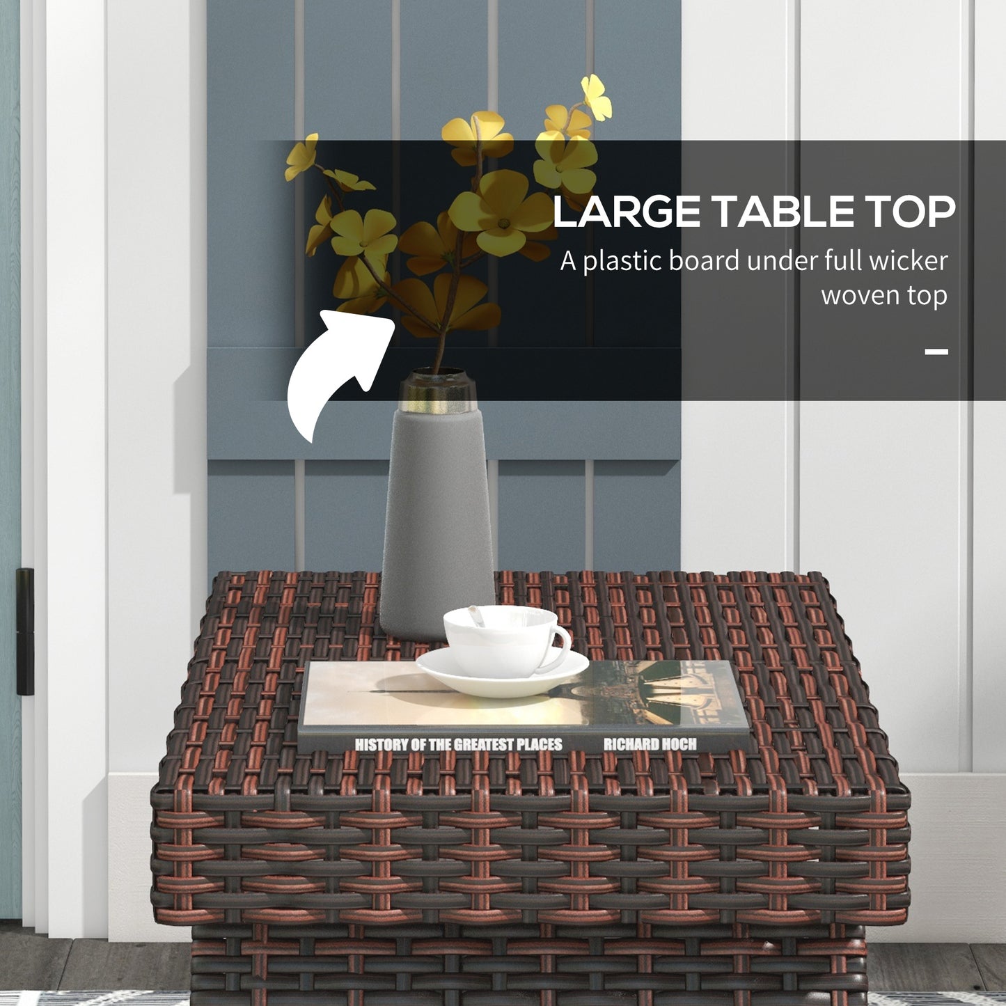Outsunny Foldable Outdoor Side Table Rattan Garden Coffee Table With Steel Frame 60x41x41 cm Brown