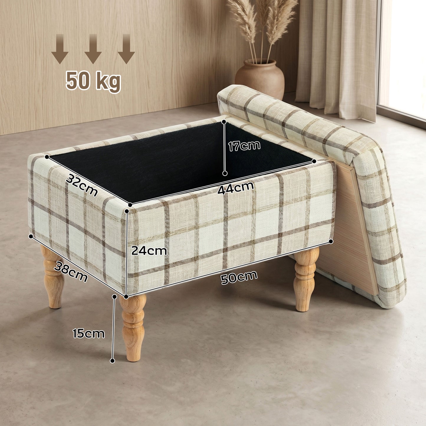 HOMCOM Linen Fabric Upholstered Storage Ottoman Rectangular Footstool With Removable Top Tray Table Hidden Space Brown