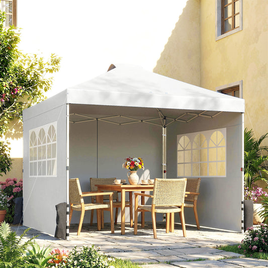 Outsunny Pop Up Gazebo 3x3m Waterproof Canopy Height Adjustable With 3 Sidewalls And Wheeled Bag White
