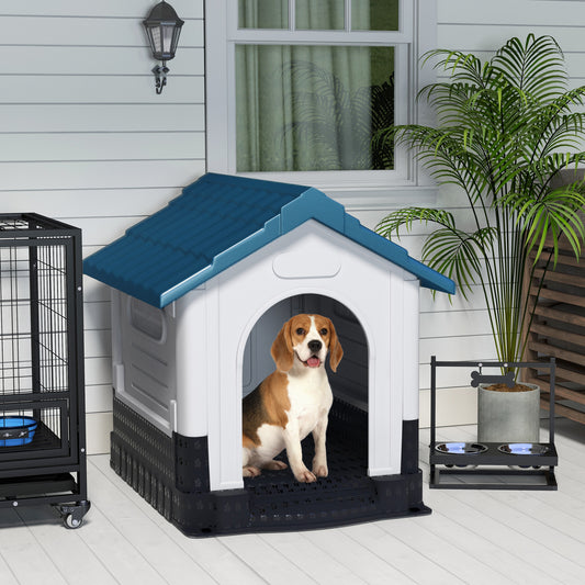 PawHut Outdoor Plastic Dog House with Ventilated Design for Medium to Large Breeds - Blue - ALL4U RETAILER LTD