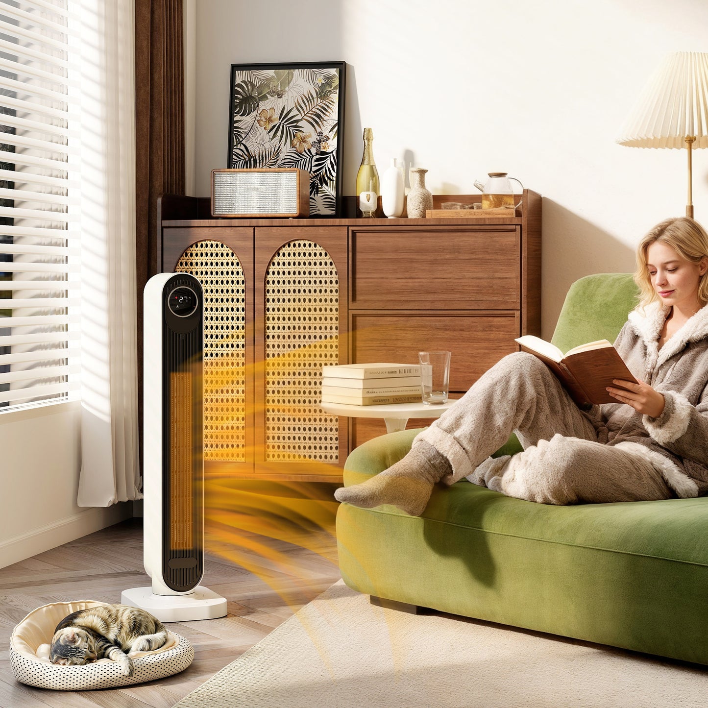 HOMCOM 2000W Ceramic Electric Space Heater With Oscillating Fan and Timer Overheat and Tip Over Safety White