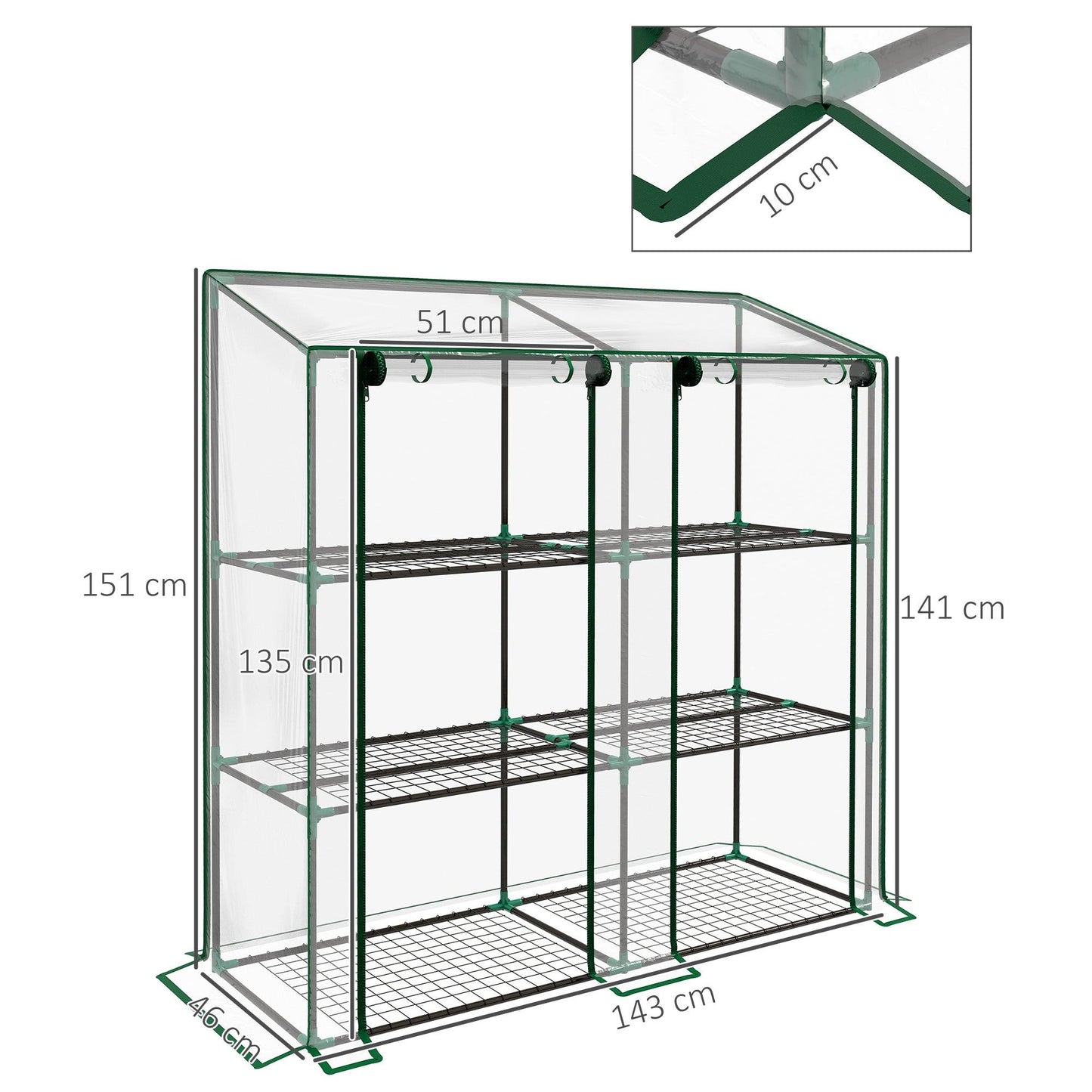 Outsunny 3 Tier 6 Wire Shelves Reinforced Mini Greenhouse, Clear - ALL4U RETAILER LTD