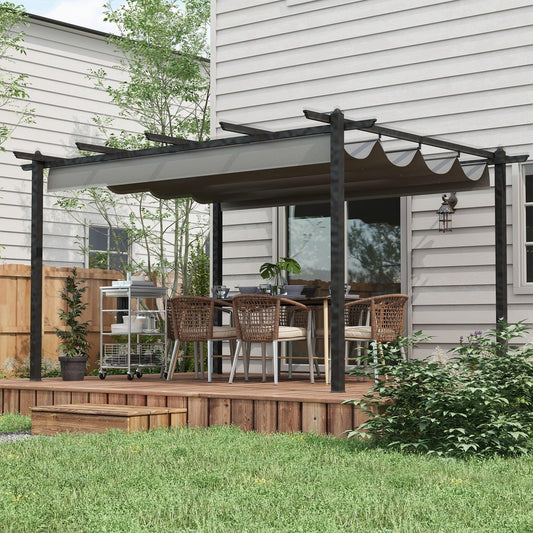 Outsunny 4 x 3(m) Aluminium Pergola with Retractable Roof, Garden Gazebo Canopy Shelter for Outdoor, Patio, Grey - ALL4U RETAILER LTD