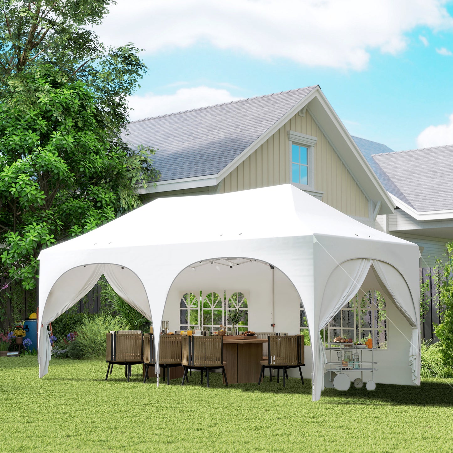 Outsunny 3 X 6m Pop Up Gazebo Shelter With Sides 6 Sandbags Garden Party Tent Marquee Carry Bag Light Grey White