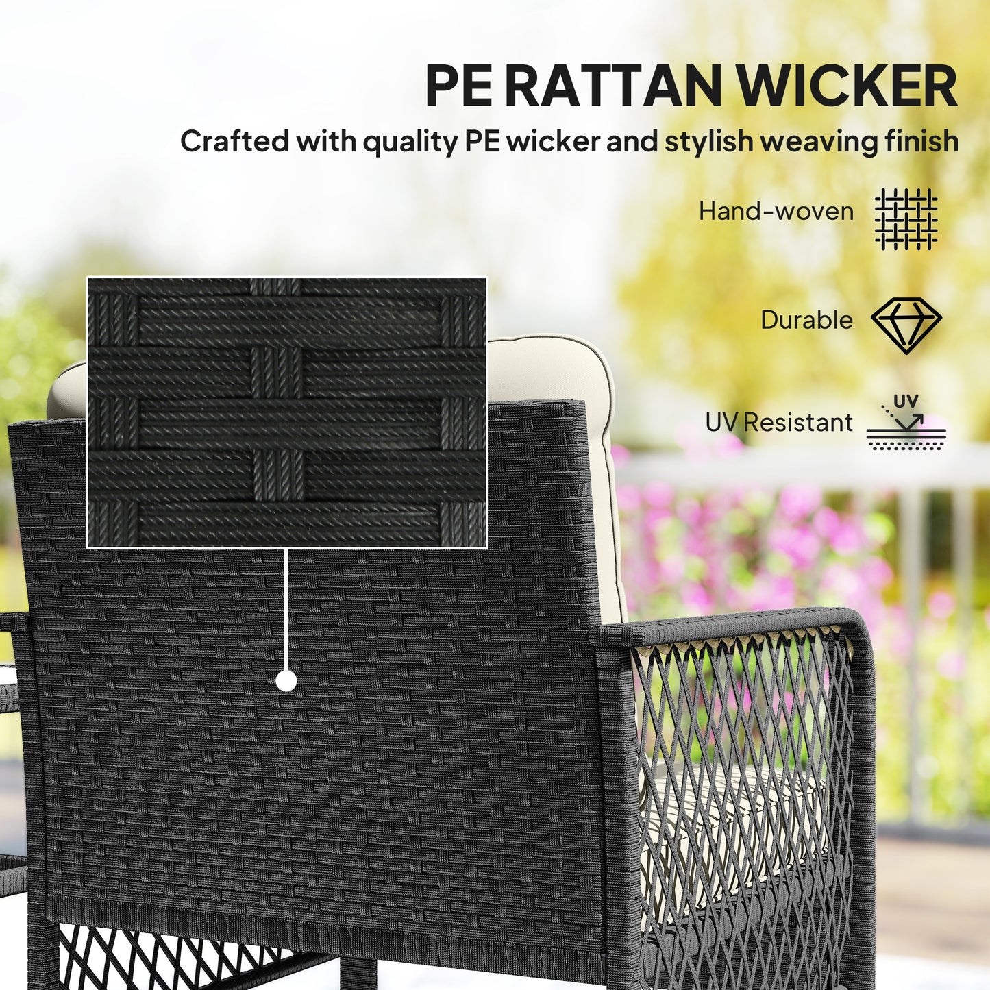 Outsunny 3 Piece Rattan Bistro Set With Glass Top Coffee Table And Cushioned Chairs For Outdoor Patio Balcony Cream