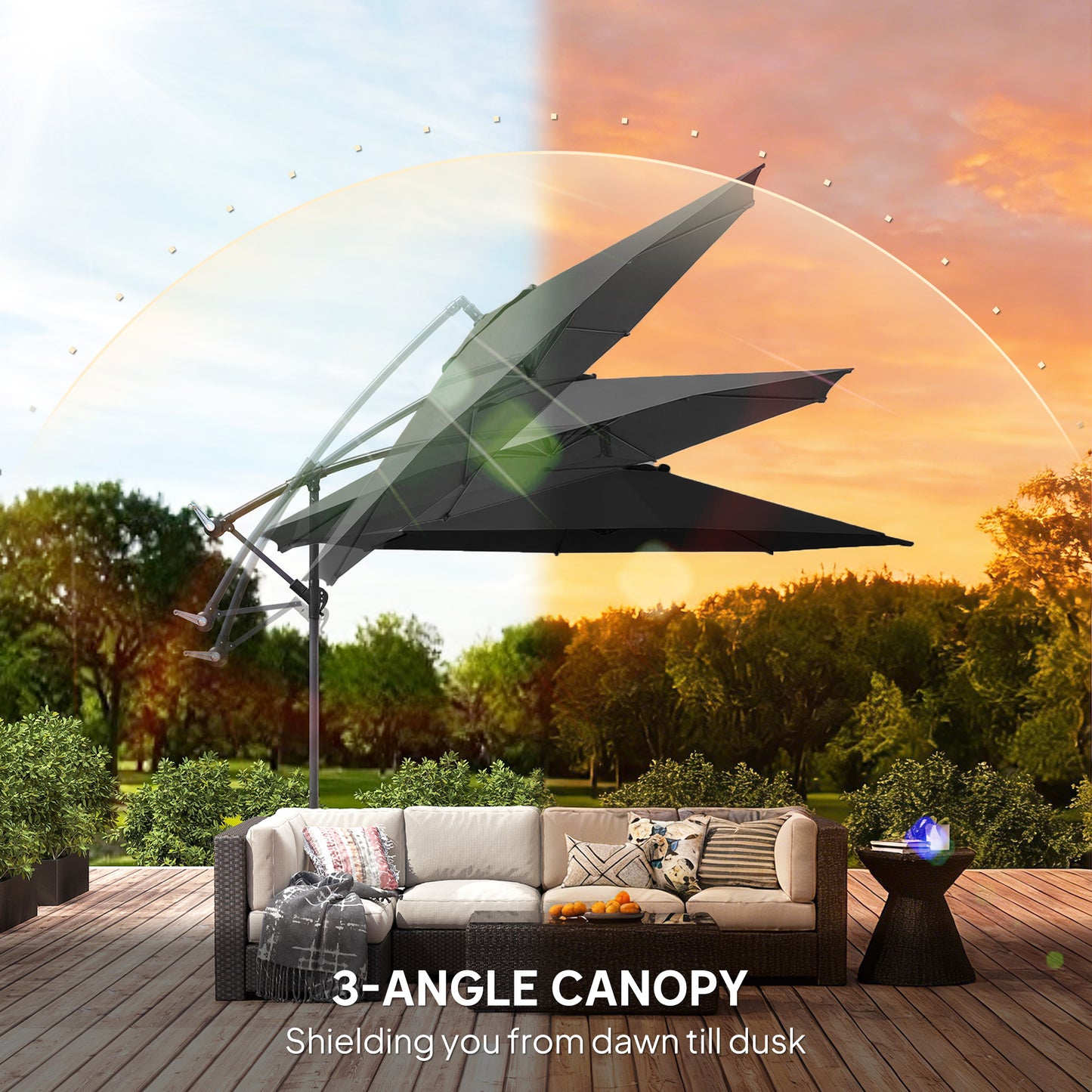 Outsunny 3 Meter Overhanging Cantilever Parasol With Cross Base Black Outdoor Garden Umbrella UV Resistant